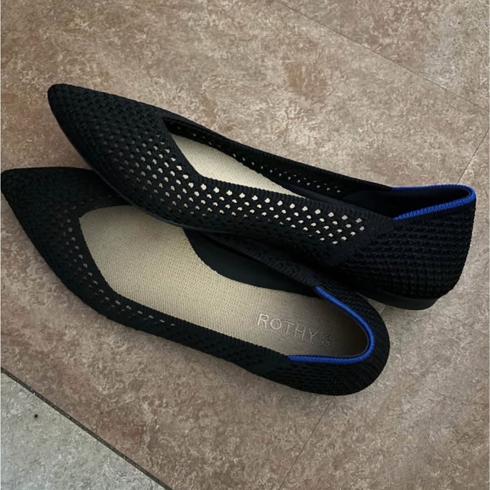 Rothy's Black Flats with Blue Accents